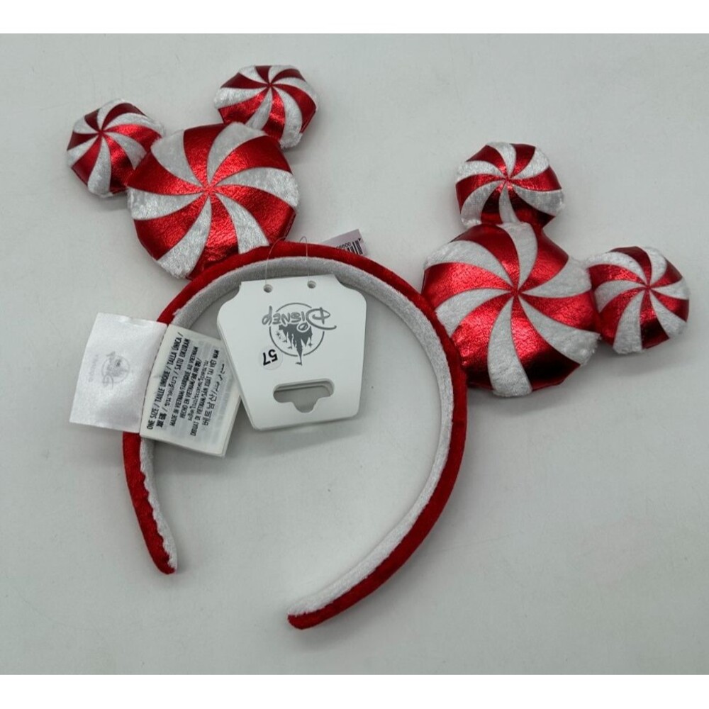 2025 Disney Parks Christmas Mickey Mouse Peppermint Swirl Ears Headband NEW NWT - Picture 2 of 2